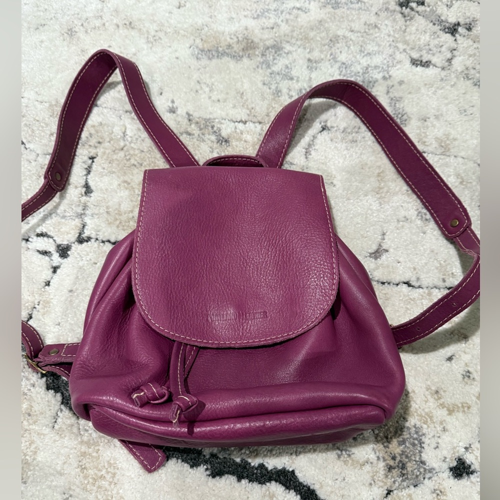 Portland leather goods bucket backpack mulberry